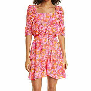 NWT Ted Baker London Beth’s Floral Square Neck Dress in  Pink, Orange‎ and White